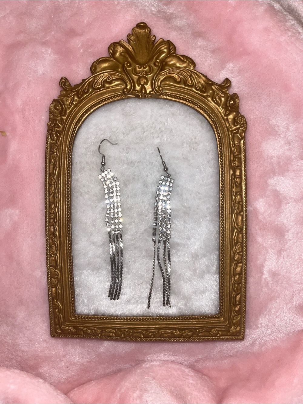 Silver Dangle Rhinestone Tassel Earrings - Women Jewelry